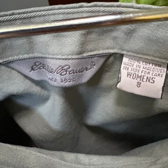 Eddie Bauer Long A-Line 100% Cotton Khaki Skirt w/ Tortoise Buttons size 8 - Picture 7 of 8